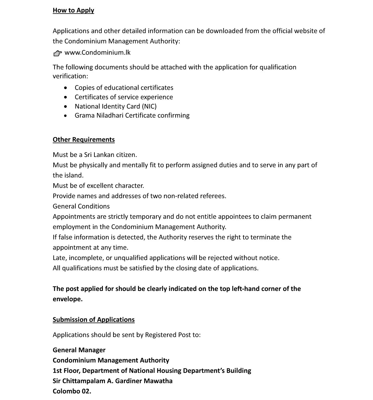 Condominium Management Authority Vacancies 2025