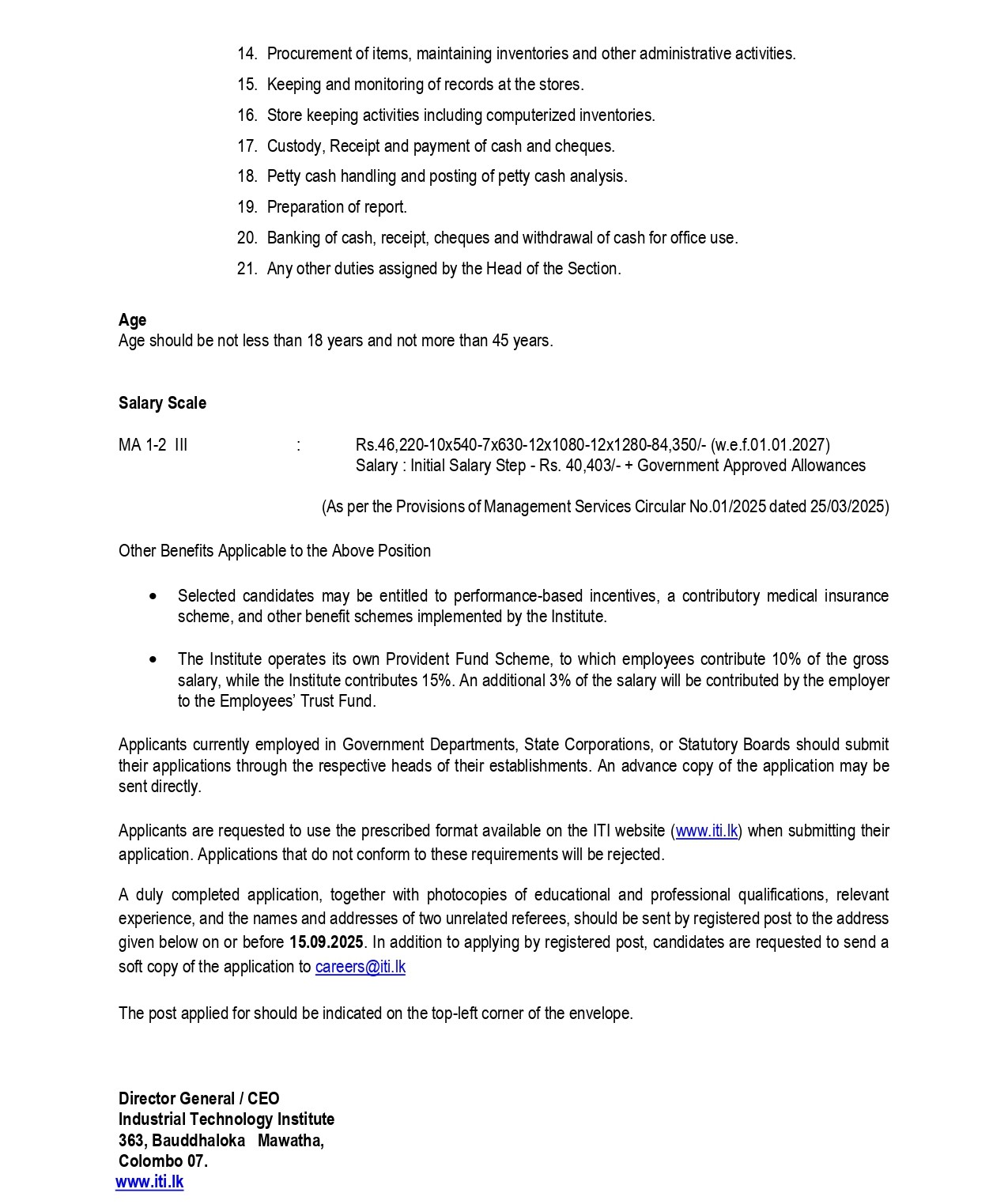 Industrial Technology Institute Vacancies 2025
