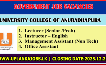 University College of Anuradhapura Vacancies 2025