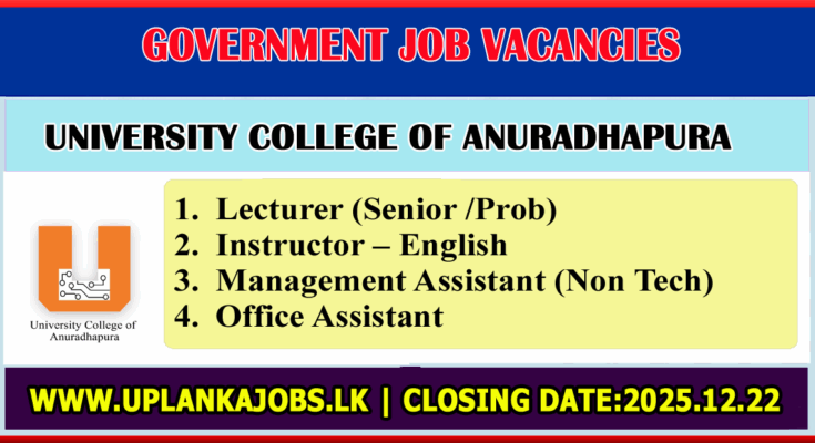 University College of Anuradhapura Vacancies 2025