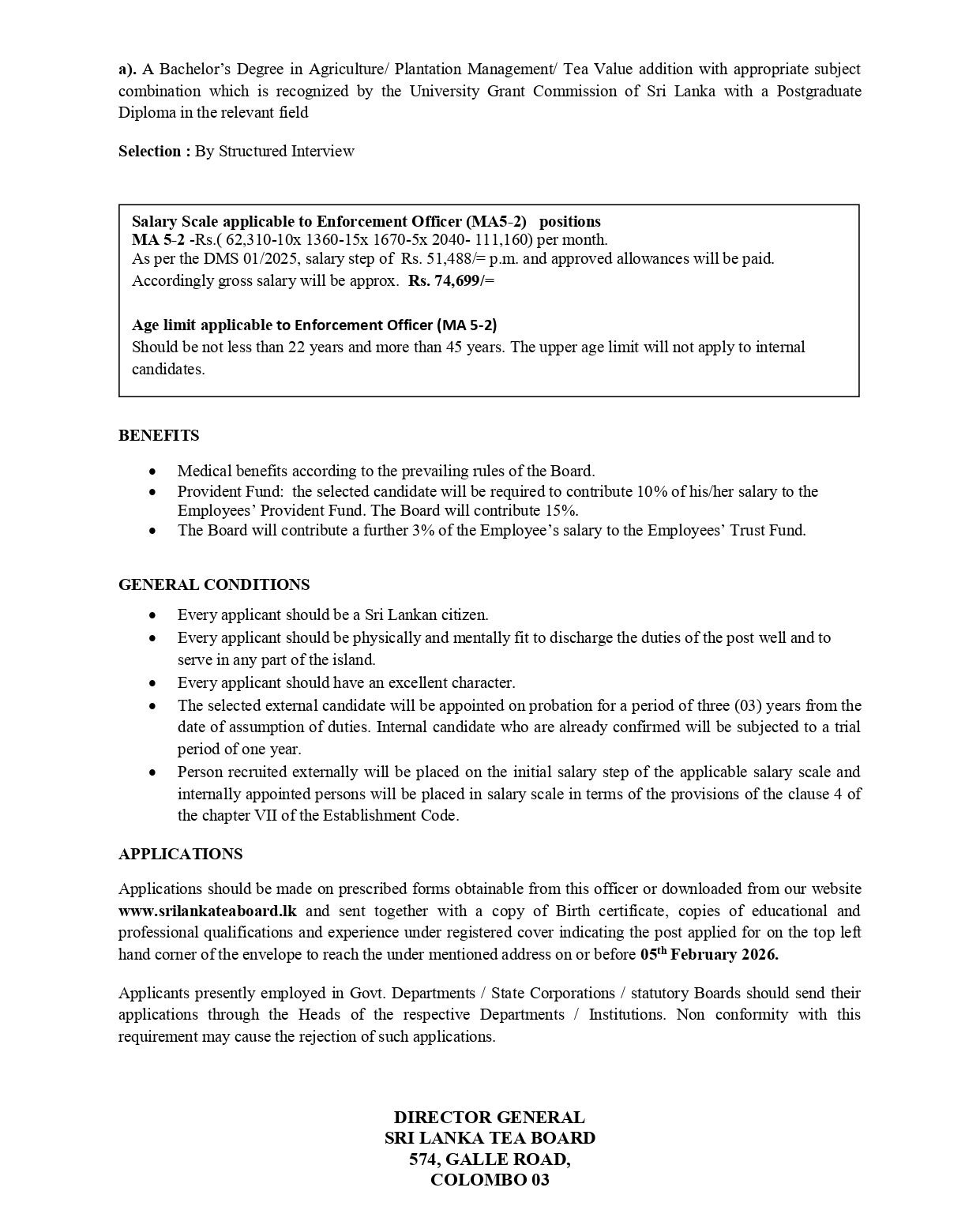 Sri Lanka Tea Board Vacancies 2026