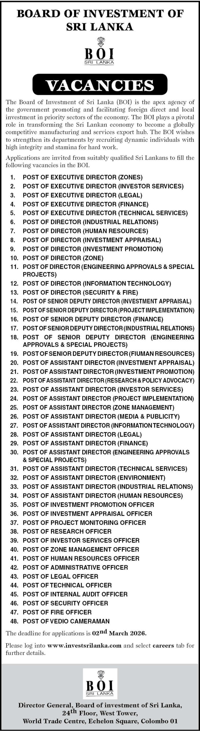 BOI Job Vacancies 2026