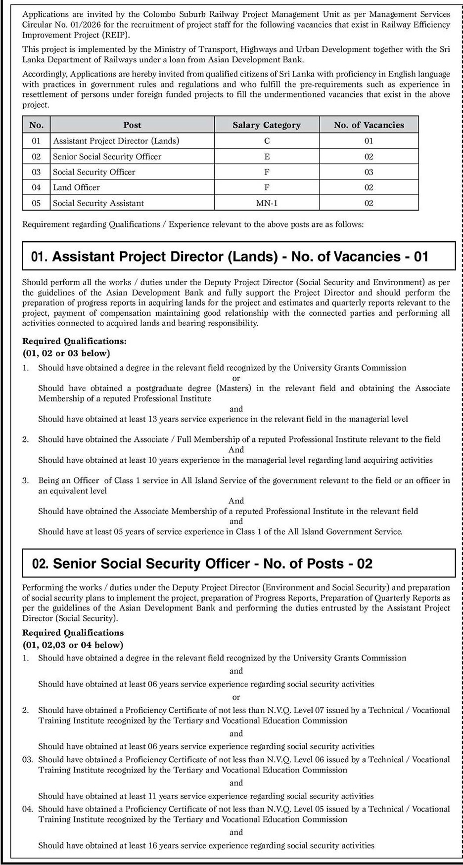 Ministry of Transport Vacancies 2026