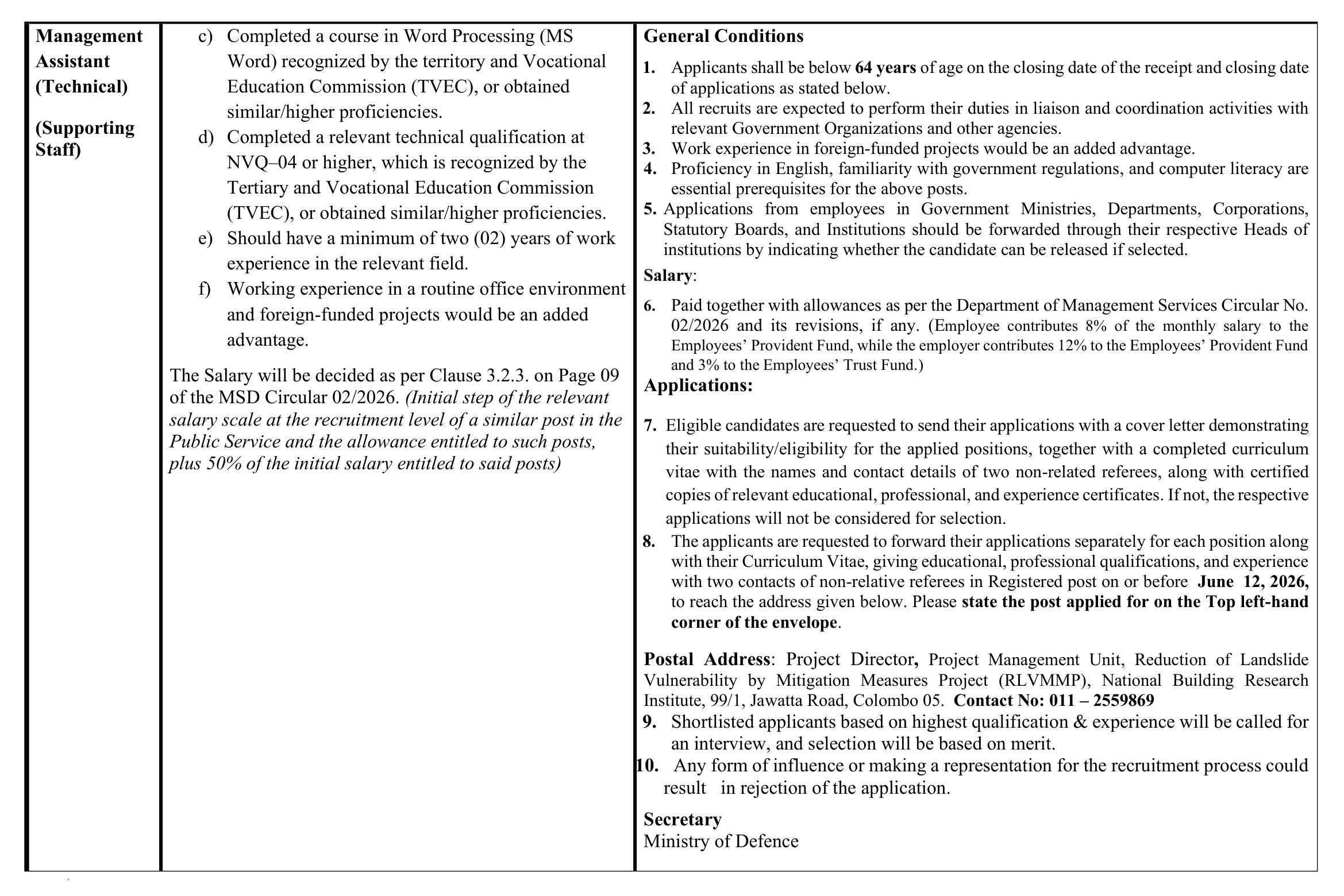 National Building Research Organization (NBRI) Vacancies 2026