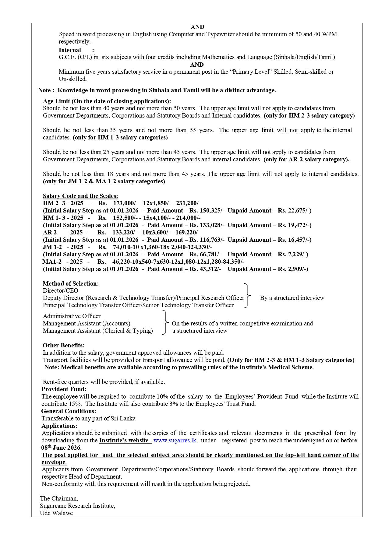 Sugarcane Research Institute Vacancies 2026