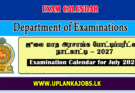 Examination Calendar for July 2026