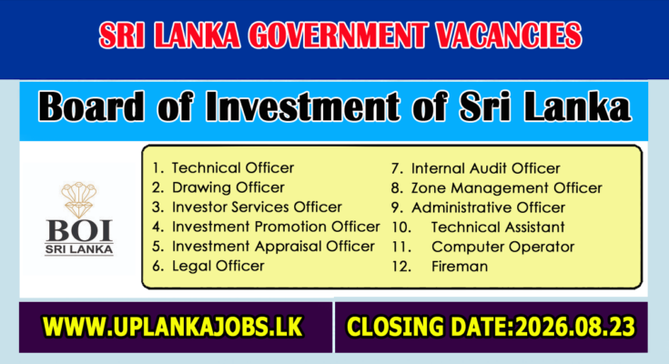 Board of Investment of Sri Lanka Vacancies 2026