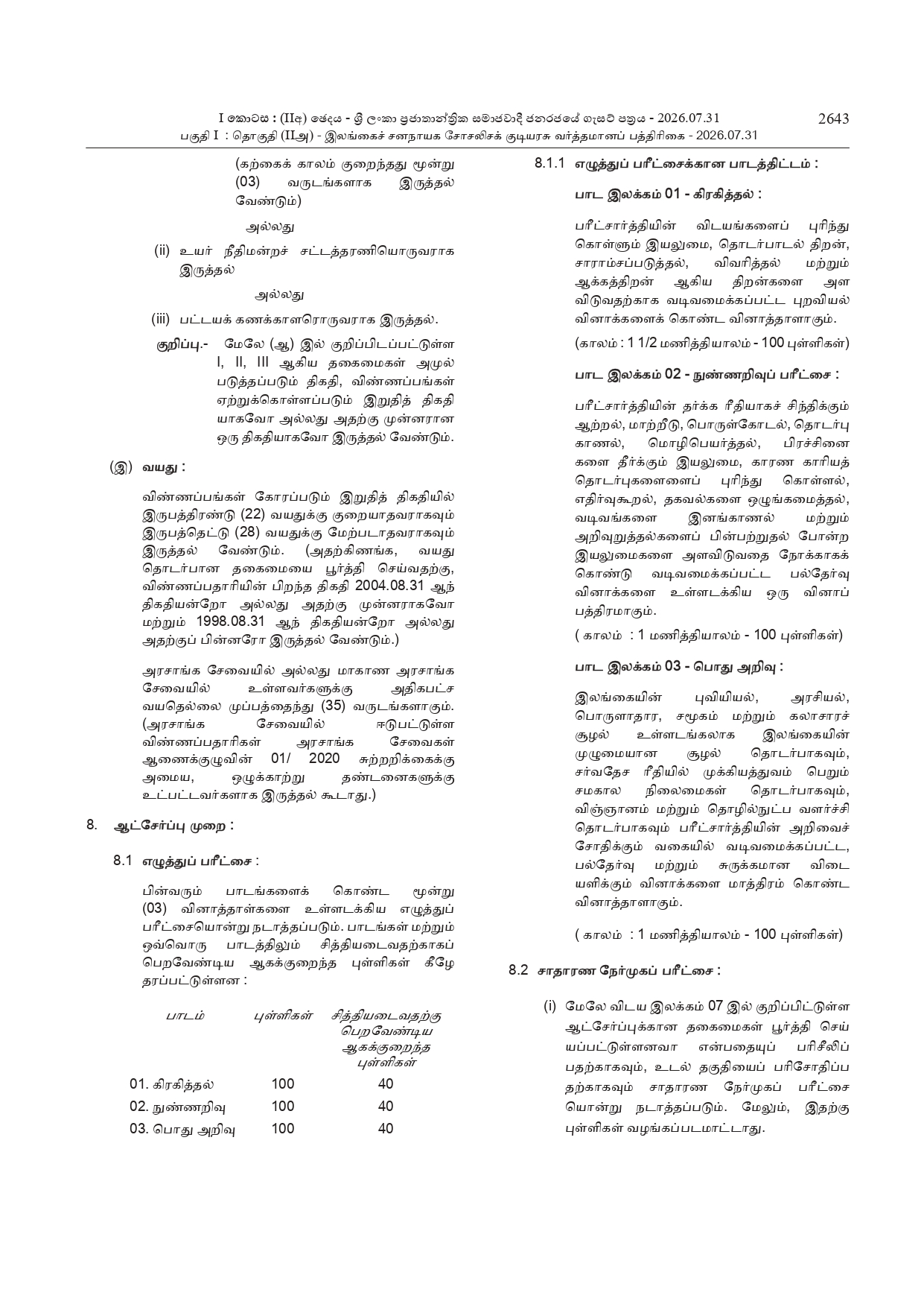 Sri Lanka Inland Revenue Service Open Exam 2026